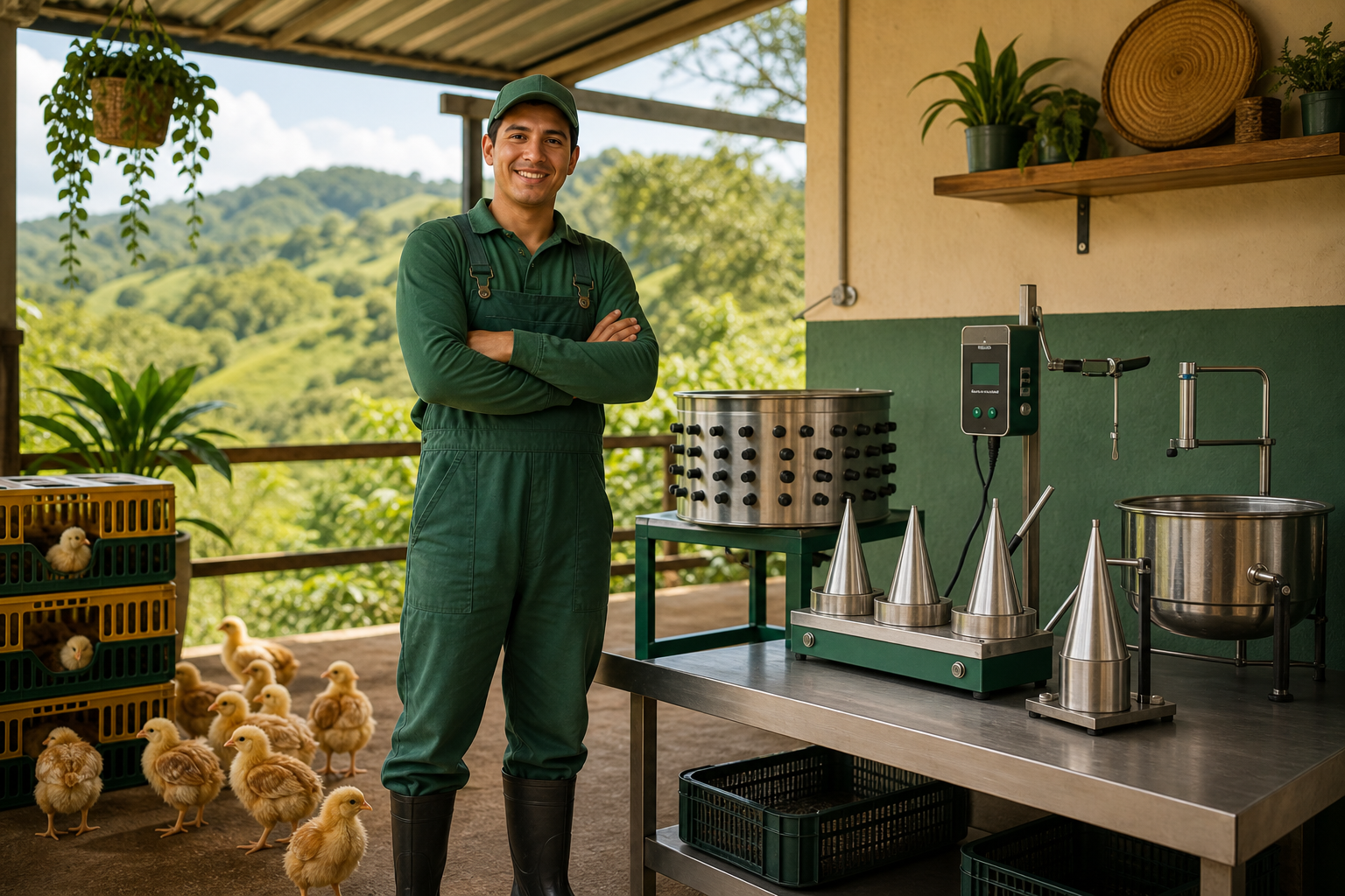 Avicultor en etapa emprendedor con más pollitos y equipos Allpa Tech actualizables